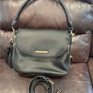 Poppy & Peonies Black Shoulder Bag with Gold Accents